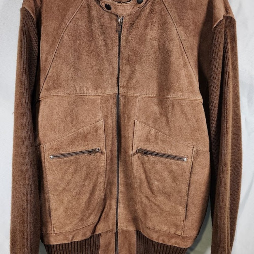 Repage Suede Leather and Knit Sweater Jacket 1980's RN 39209 Size XL